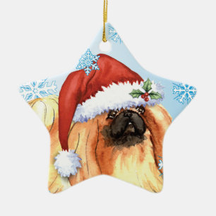 Happy Howlidays Pekingese Ceramic Tree Decoration