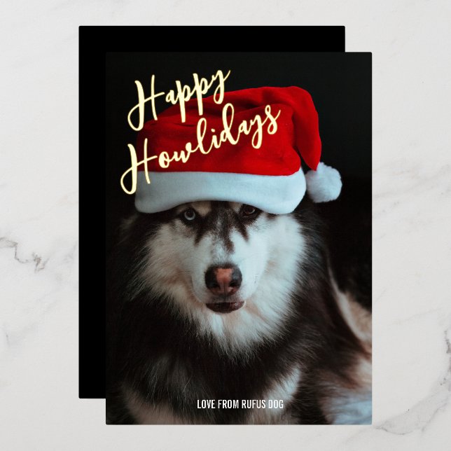 Happy Howlidays Personalised Photo Foil Holiday Card (Front/Back)