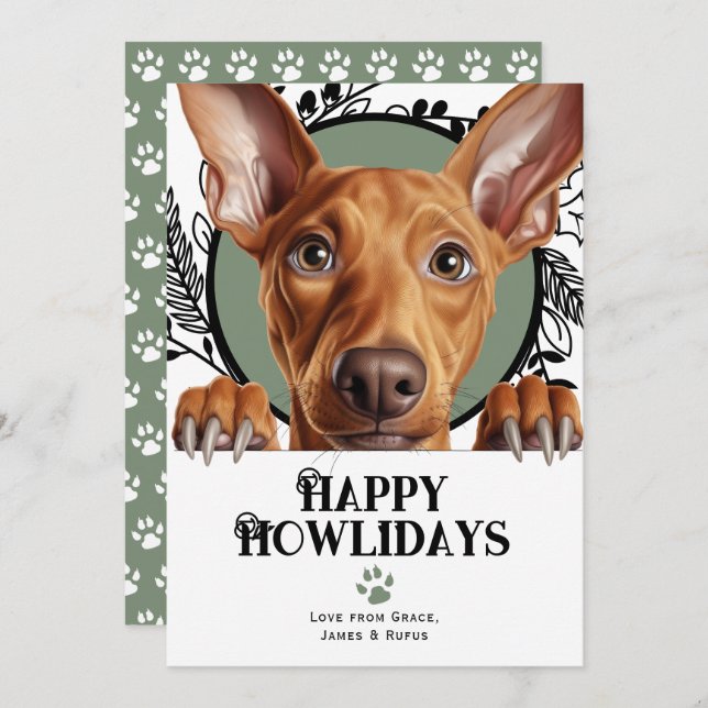 Happy Howlidays Pharaoh Hound Dog Christmas Holiday Card (Front/Back)