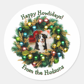 Happy Howlidays Photo Card Classic Round Sticker
