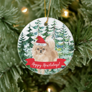 Happy Howlidays Pomeranian  Dog Christmas Ornament