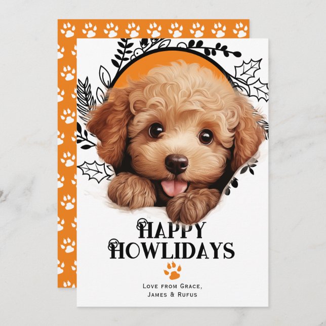 Happy Howlidays Poodle Dog Christmas Holiday Card (Front/Back)