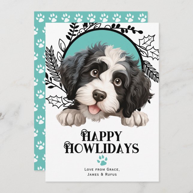 Happy Howlidays Portuguese Water Dog Christmas Holiday Card (Front/Back)