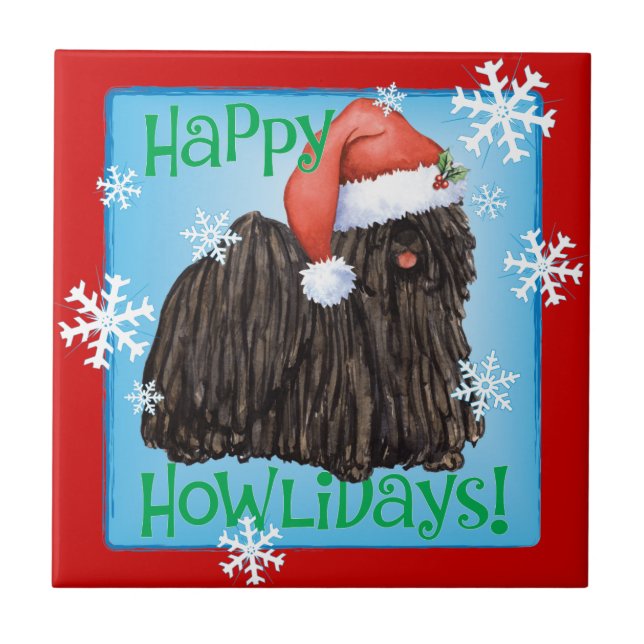 Happy Howlidays Puli Ceramic Tile (Front)
