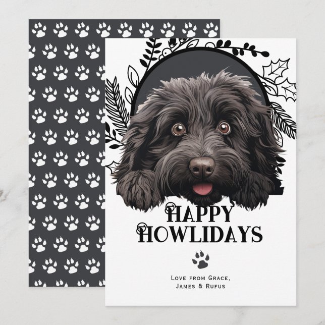 Happy Howlidays Puli Dog Christmas Holiday Card (Front/Back)