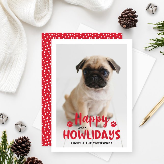 Happy Howlidays Red Dog Photo Holiday Card (Creator Uploaded)