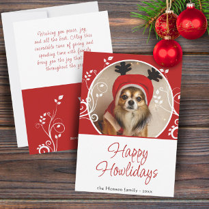 Happy Howlidays Red Foliage Dog Name Photo Holiday Card