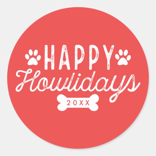 Happy Howlidays | Red Holiday Classic Round Sticker (Front)