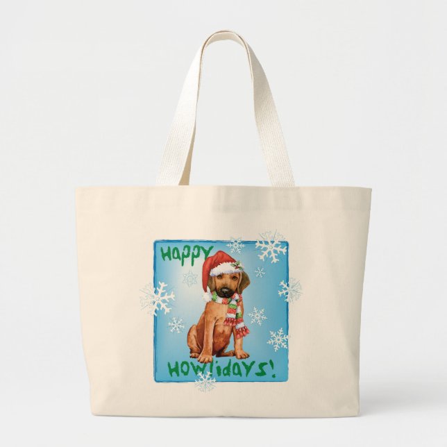 Happy Howlidays Rhodesian Ridgeback Large Tote Bag (Front)