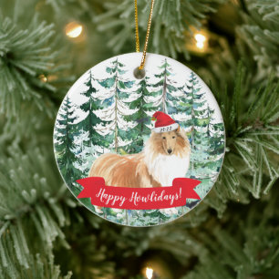 Happy Howlidays Rough Collie Dog Christmas Ornamen Ceramic Ornament