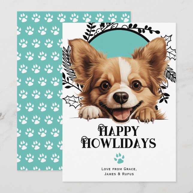 Happy Howlidays Russian Toy Dog Christmas Holiday Card (Front/Back)