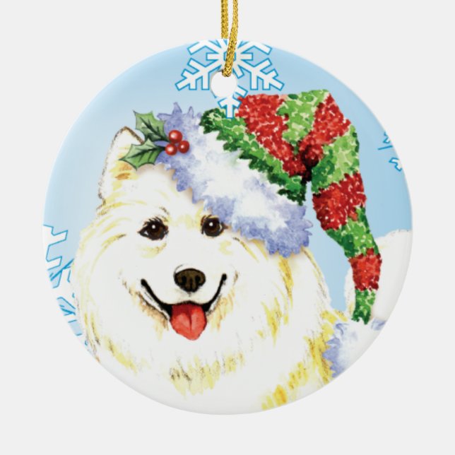 Happy Howlidays Samoyed Ceramic Ornament (Front)