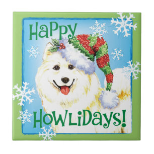 Happy Howlidays Samoyed Ceramic Tile