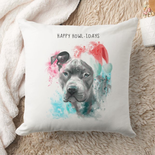 Happy Howlidays Santa Dog Xmas Cushion (Blanket)