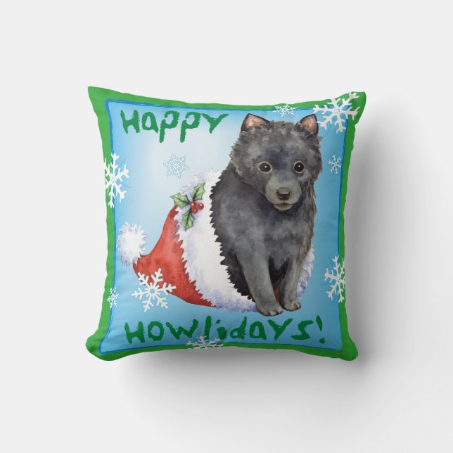 Happy Howlidays Schipperke Cushion (Front)