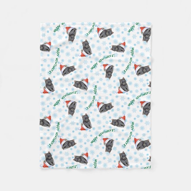 Happy Howlidays Schipperke Fleece Blanket (Front)