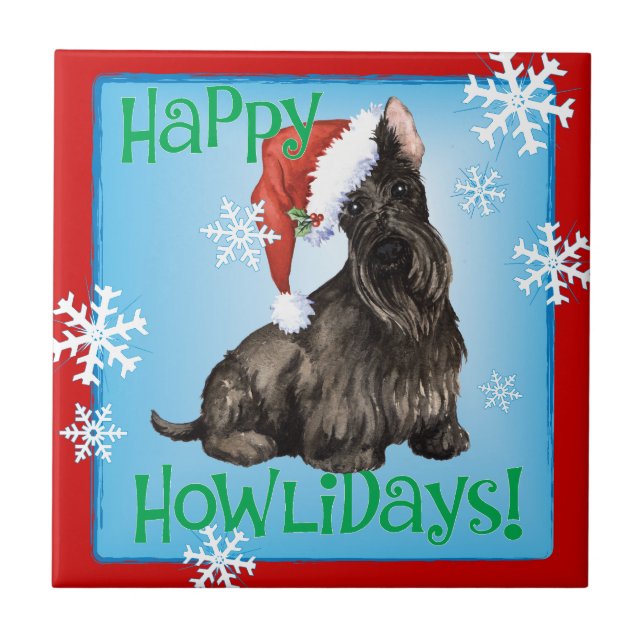 Happy Howlidays Scottish Terrier Ceramic Tile (Front)