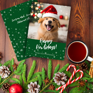 Happy Howlidays Script Green Dog Photo Holiday Card