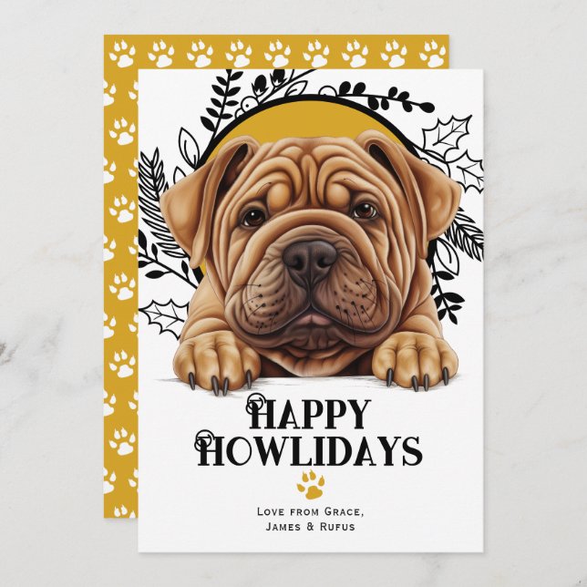 Happy Howlidays Shar Pei Dog Christmas Holiday Card (Front/Back)