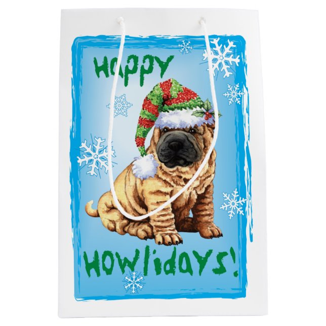 Happy Howlidays Shar-Pei Medium Gift Bag (Front)