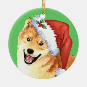 Happy Howlidays Shiba Inu Ceramic Ornament