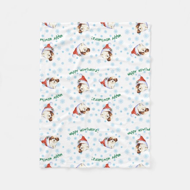 Happy Howlidays Shih Tzu Fleece Blanket (Front)