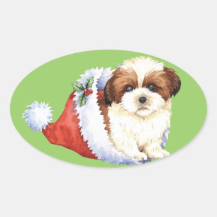 Happy Howlidays Shih Tzu Oval Sticker