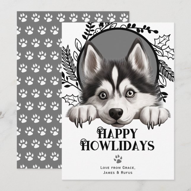 Happy Howlidays Siberian Husky Dog Christmas Holiday Card (Front/Back)