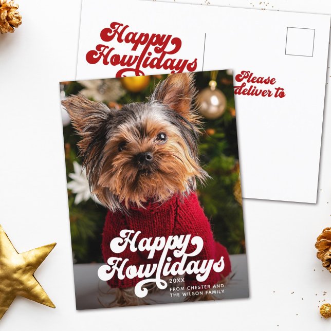 Happy Howlidays Simple Fun Modern Photo Holiday Postcard (Creator Uploaded)