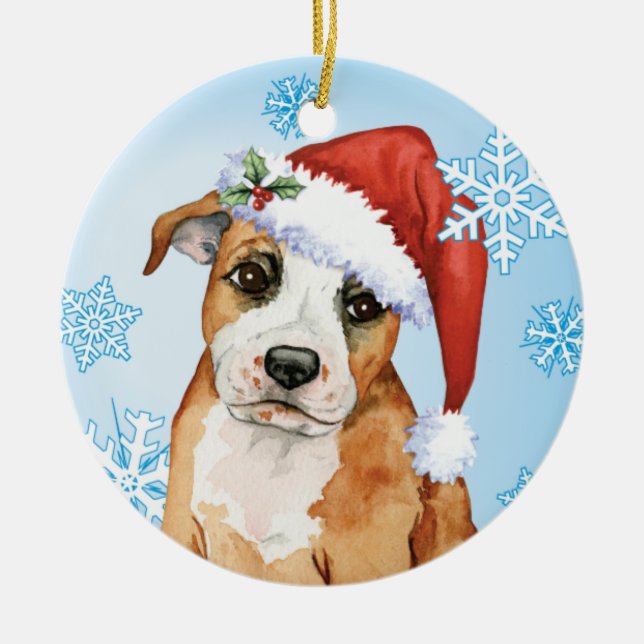 Happy Howlidays Staffordshire Bull Terrier Ceramic Ornament (Front)