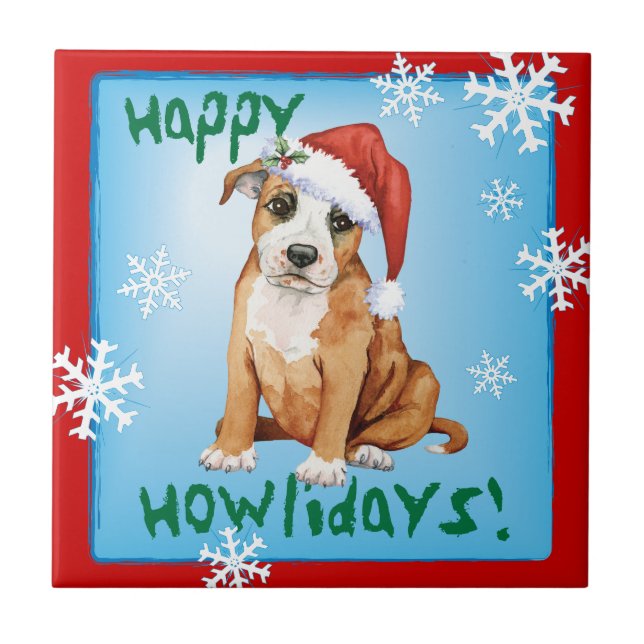 Happy Howlidays Staffordshire Bull Terrier Tile (Front)