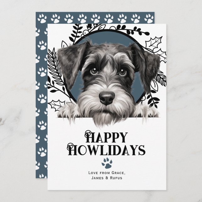Happy Howlidays Standard Schnauzer Dog Christmas Holiday Card (Front/Back)