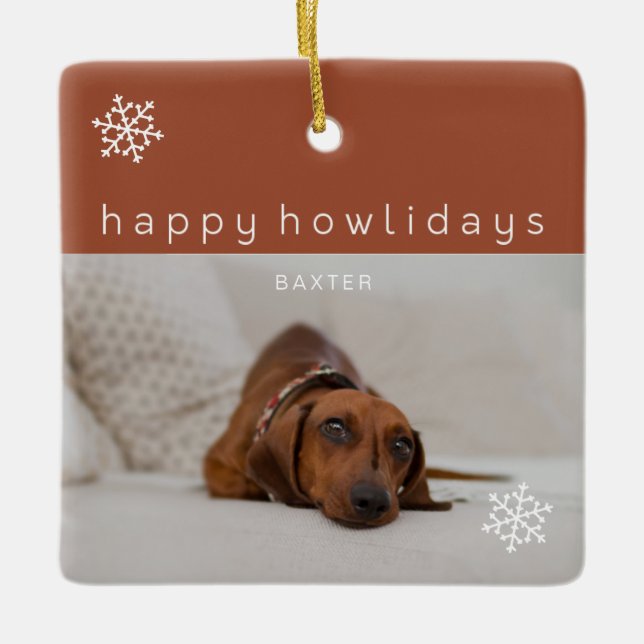 Happy Howlidays Terracotta Photo Pet Ceramic Ornament (Front)