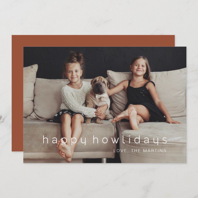 Happy Howlidays Terracotta Photo Pet Holiday Card (Front/Back)