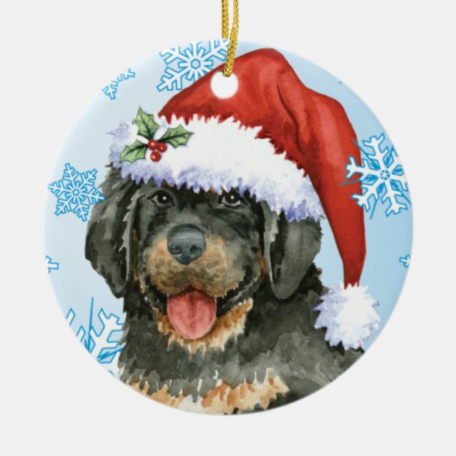 Happy Howlidays Tibetan Mastiff Ceramic Ornament (Front)