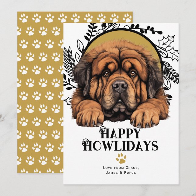 Happy Howlidays Tibetan Mastiff Dog Christmas Holiday Card (Front/Back)