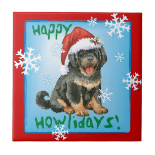 Happy Howlidays Tibetan Mastiff Tile
