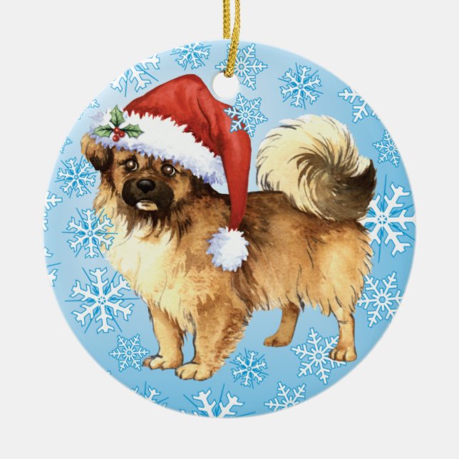 Happy Howlidays Tibetan Spaniel Ceramic Tree Decoration (Front)