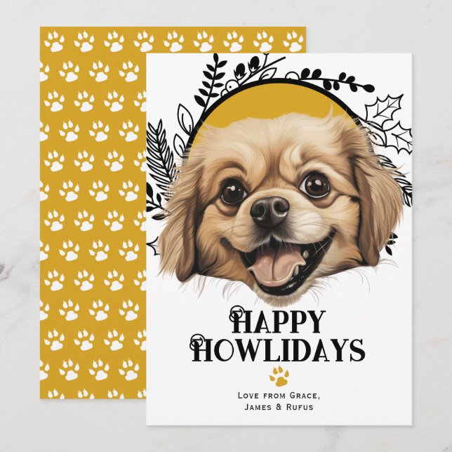 Happy Howlidays Tibetan Spaniel Dog Christmas Holiday Card (Front/Back)