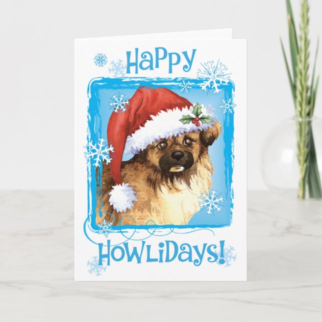 Happy Howlidays Tibetan Spaniel Holiday Card (Front)