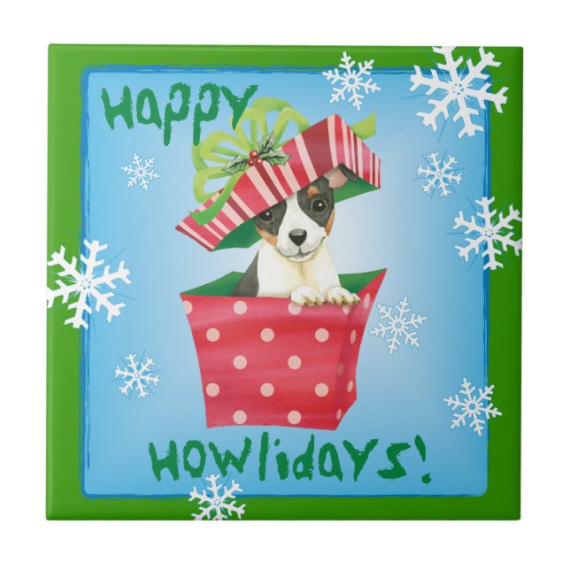 Happy Howlidays Toy Fox Terrier Ceramic Tile (Front)