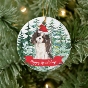 Happy Howlidays Tri colour King Charles Christmas Ceramic Ornament