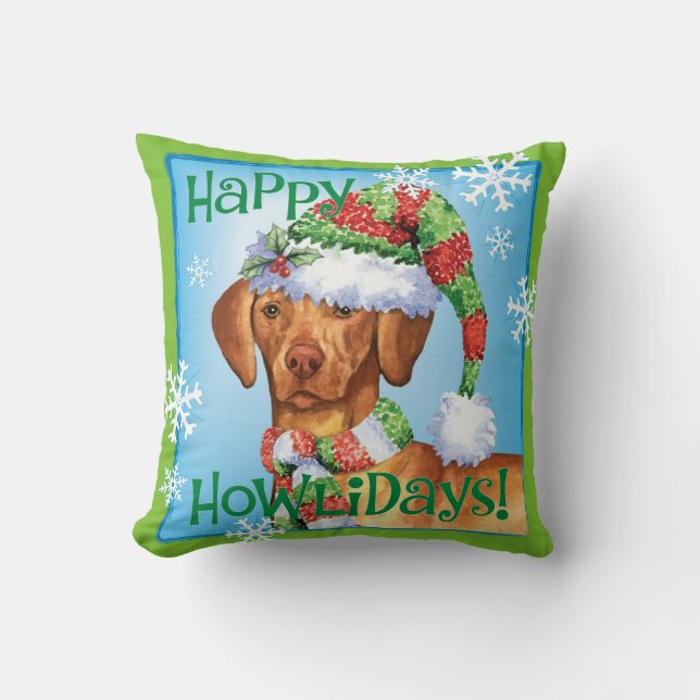Happy Howlidays Vizsla Cushion (Front)