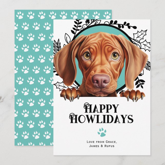 Happy Howlidays Vizsla Dog Christmas Holiday Card (Front/Back)