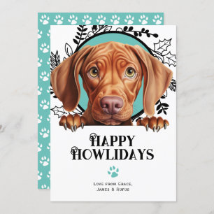 Happy Howlidays Vizsla Dog Christmas Holiday Card
