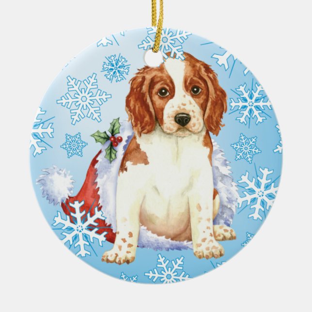Happy Howlidays Welshie Ceramic Ornament (Front)