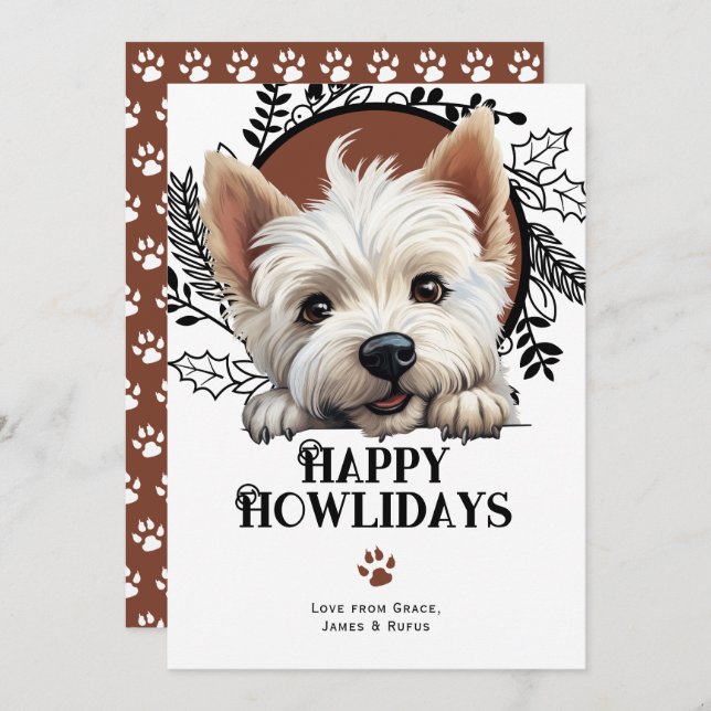 Happy Howlidays West highland Terrier Christmas Holiday Card (Front/Back)