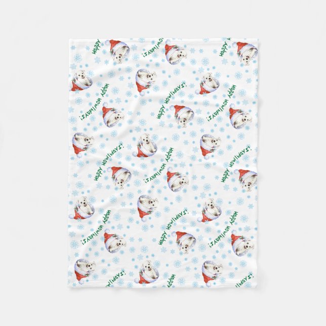 Happy Howlidays Westie Fleece Blanket (Front)