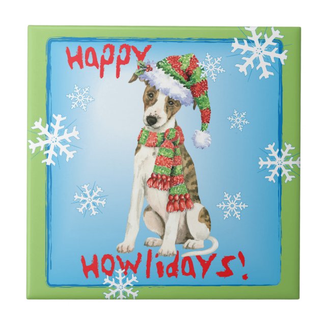 Happy Howlidays Whippet Ceramic Tile (Front)
