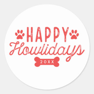 Happy Howlidays   White and Red Holiday Classic Round Sticker